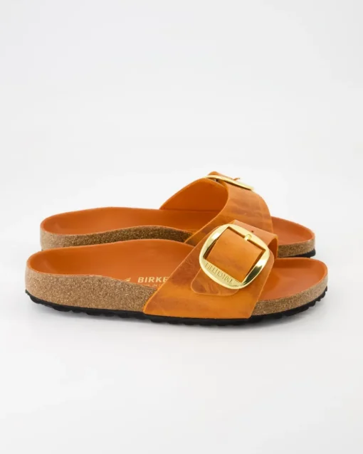 Madrid Big Buckle Oiled Pantoletten in Orange