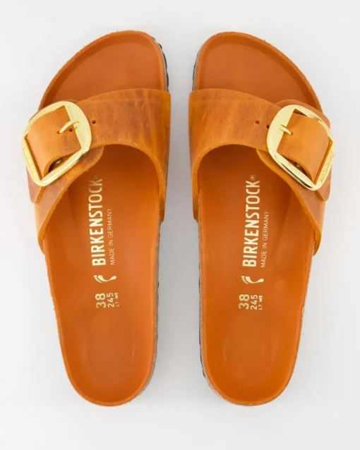 Madrid Big Buckle Oiled Pantoletten in Orange