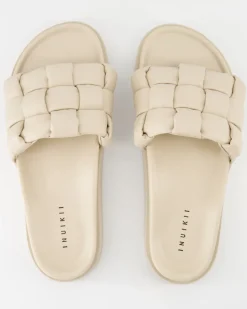 Padded Braided Pantoletten in Beige