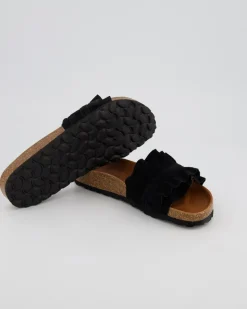 Rocio Serraje Volante Pantoletten in Schwarz